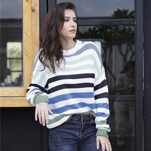 Women’s Stripe Color Block Short Sweater Long